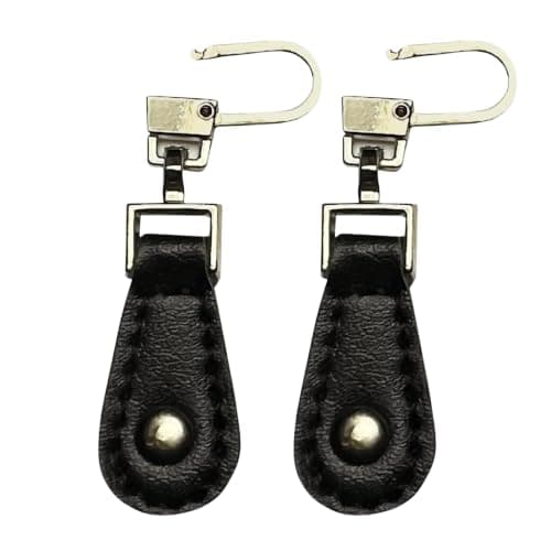 ROKEL Zipper Puller Replacement – 2 Pack Black Leather Zip Pull Repair, Durable Zip Tags for Backpacks, Jackets, Luggage & Bags – Easy Fix Broken Zip Extension (Black Tear Drop, 2 Pack)