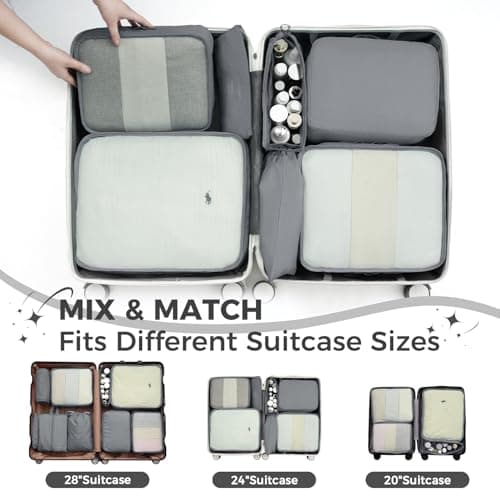 BAGAIL 8-Piece Packing Cubes Set, Travel Organizers with Breathable Mesh & Shoe Bag, Lightweight Nylon Packing Organisers for Luggage Suitcase, 9 Colors - Grey — view 6