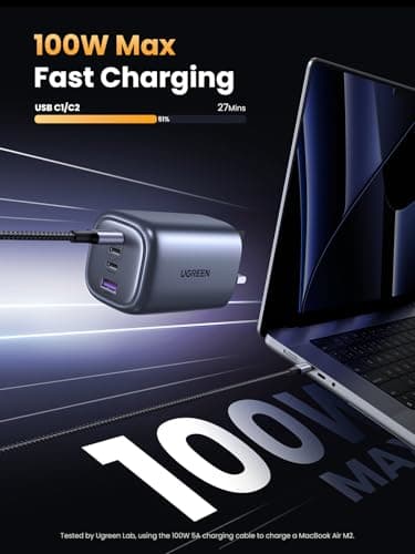 UGREEN 100W USB C Charger Plug with UK to EU Travel Adapter, Fast GaN Charger for Laptop, 4 Port USB C Charging Station for Europe Travel — view 2