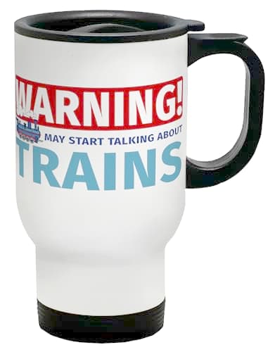 Shopagift Trains Travel Mug Warning May Start Talking About Trains Stainless Steel 14oz Cup