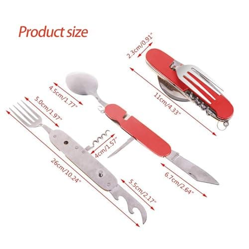 FUZVOL Folding Camping Cutlery Set Stainless Steel Portable Utensil 6 in 1 Multitool Outdoor Tableware for Travel, Hiking, Picnic (2 Pack), Blue+Red — view 2