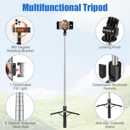 Adiwo 130cm Mobile Phone Tripods, 3 in 1 Portable Travel Phone Holder — view 3