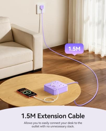 ORICO 1.5M Extension Lead with USB Slots, PD 20W USB C Charger Purple — view 4