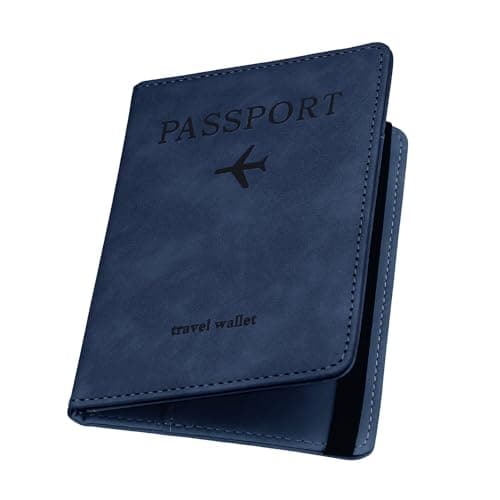 ILIYAH Passport Holder PU Leather RFID Blocking Passport Cover Travel Wallet Case with Card Slot & Elastic Strap Passport Covers (Navy)
