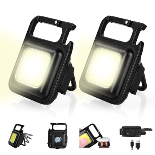 URAQT LED Keychain Flashlight, 1000 Lumens COB Rechargeable Keychain Mini Handheld Torch, 4 Light Modes Portable Pocket Light with Folding Bracket Bottle Opener Magnet Base for Outdoor Daily Use — view 2