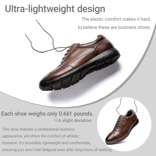 Poerkan Men's Lightweight Business Sneakers - Arch Support, Odor-Resistant & Anti-Fatigue for All-Day Walking | Physical Therapist Recommended Brown — view 4