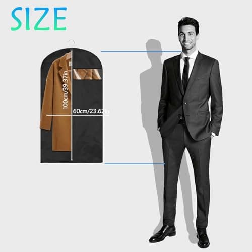 3 Pcs Suit Covers, Clothes Cover in Black, Garment Bags with Clear Window, Zipper, Fold-Able, Washable, Dust-Proof for Home Wardrobe Storage — view 2