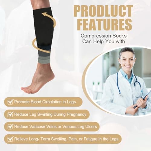 ACWOO Calf Support Compression Sleeves for Women Men, 1 Pair 15-21mmHg Class 1 Shin Splints Brace Support for Torn Muscle Pain Relief, Cramps, Sprains, Footless Leg Socks for Running Sports Flight — view 5