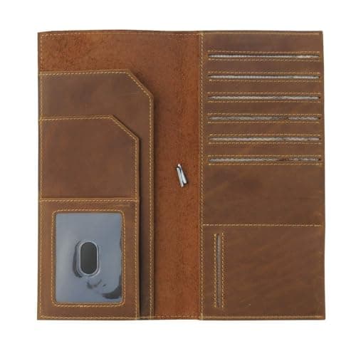 WANDERINGS Genuine Leather Passport Wallet - 11x23 cm - Large Leather Passport Holder for Travel - Folding Travel Wallet Case with RFID Blocking, Travelers Organizer for Men and Women — view 3