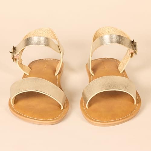 Amazon Essentials Women's Two Strap Buckle Sandal, Gold, 5.5 UK — view 4