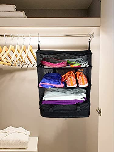 Muross Travel Luggage Organizer Portable Travel Shelves Bag 3-Shelf Suitcase Packing Cube Collapsible Hanging Closet Storage Bag Space Saver for Wardrobe Suitcase Carry On — view 6