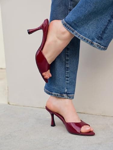 Coutgo Women's Pointed Toe Mule Sandals, Burgundy, 8.5 — view 3