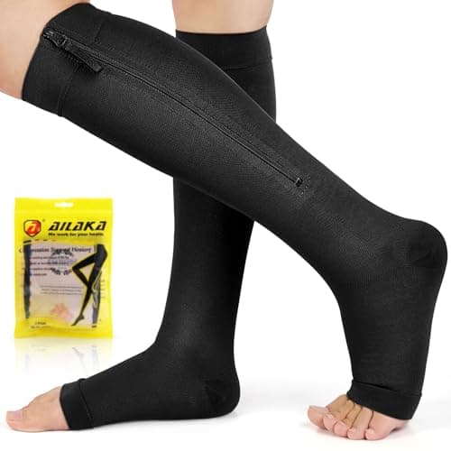 Ailaka 20-30 mmHg Zipper Compression Socks for Women Men, Open Toe