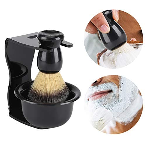 equlup Men Shaving Kit, Professional Portable Nylon Shaving Brush Acrylic Hair Shave Stand Black ABS Razors Bowl Set for Home Travel Men Gift — view 2