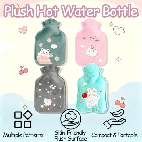 Mini Hot Water Bottle, 4-Pack with Covers, Pink Grey Green Blue — view 3