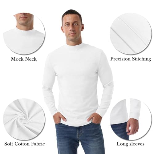Hisir Men's Thermal Top, Mock Neck Cotton Base Layer Layer, White, L — view 4