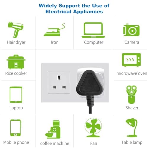 South Africa 3-pin Large Plug Type M (NOT Indian Type D plug) Adapter Convert to 3-pin UK Socket, Safety Protection Design, Flame Proof, 13A Fuse with Safety Shutter (8 Pieces White) — view 6