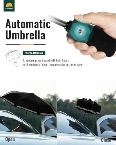 Chakipee Umbrella Windproof Strong Compact Travel Black Pocket Automatic Reflective Safety Strip Folding Outdoor for Rain Inverted Umbrellas for Men and Women 8 Ribs Double Canopy Portable — view 3