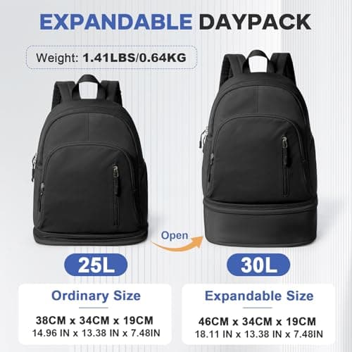 Gym Backpack Womens with Shoe Compartment, Foldable Travel Backpack Waterproof School Bags for Girls, Wet Pocket Carry On Lightweight Small Rucksack for Sports, Yoga - Black — view 6