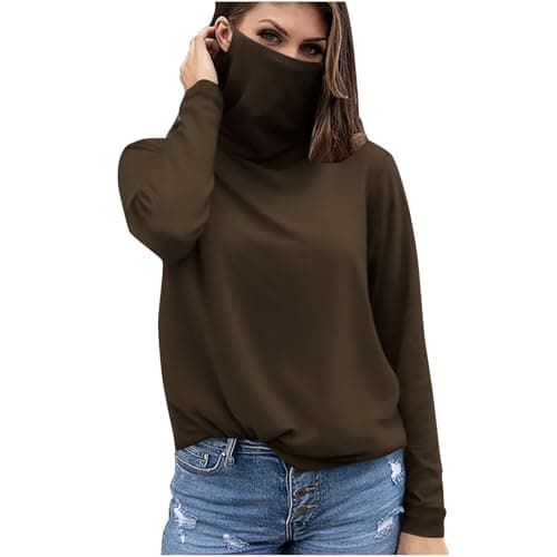 Slxbear Brown Rash Guard for Women with Face Mask, Outdoor UPF Sun Protection Shirts, Breathable Long Sleeve Shirt Hiking Workout Tops, Active Athletic Comfy Skinny Travel Clothing S