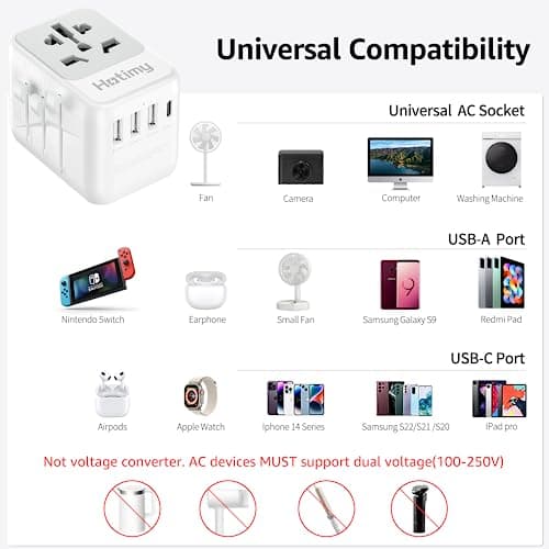 Universal Travel Adapter with USB C, Travel Plug Adapter Worldwide with 1 USB C and 3 USB A, International Travel Adapter Dual 10A Fuses All in One Universal Plug Adaptor for US EU AU UK — view 5