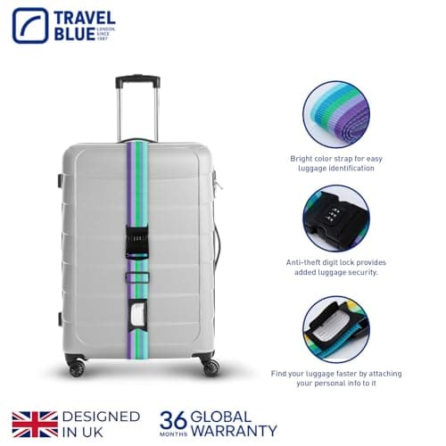 Travel Blue Luggage Straps - 3 Dial Combination Suitcase Straps, Multicolour, 200cm Length, Secure Your Belongings with High-Impact Buckle and Integrated Address Label, Fits All Luggage Sizes — view 4