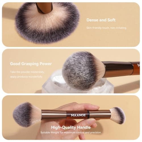 MAANGE13Pcs Makeup Brushes with Case, Professional Vegan Makeup Brush Set for Foundation, Powder, Eyeshadow, Dual-Ended Face Brushes, Coffee Gold — view 4