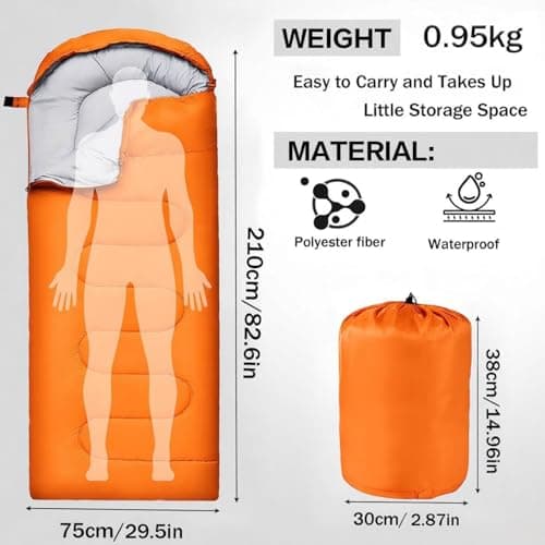 Sleeping Bag for Camping, for 3-4Seasons, Comfortable Adult Blanket, Small Packed Size, Ultralight Carry Bag, Soft, Thick and Warm, for Outdoor Camping, Travel, Hiking. (Orange) — view 2