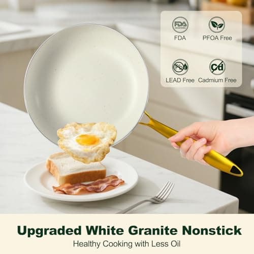 M MELENTA Pots and Pans Set Non Stick, 7-Piece Cream Induction Hob Pan Set — view 3