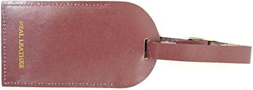 Genuine Leather Luggage ID Tag (Black, Red, Pink, Brown, Turquoise, Lilac) (Burgundy) — view 2