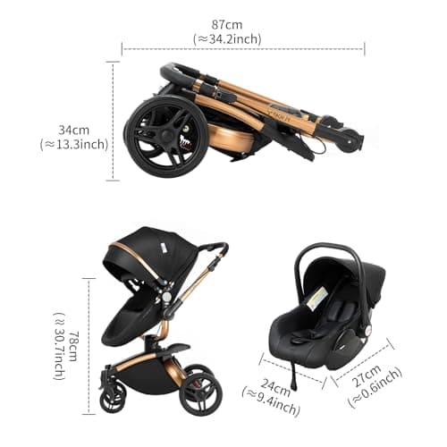 Magic ZC PU Leather 3 in 1 Pushchair Pram Travel System, Baby Stroller 3 in 1 with 360° Rotatable Seat, Newborn Infant Buggy with Aluminum Frame, Toddler Carriage with One-Click Folding (906 Brown-1) — view 6