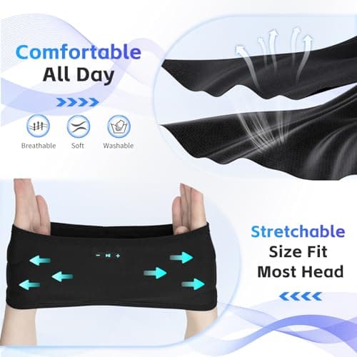 Veeniitosr Sleep Headphones Bluetooth 6.0 Headband, 2-IN-1 Comfort Headband Headphones for Side Sleepers with 20 Hours PlayTime HD Stereo Bluetooth Speakers for Sleeping, Sport (Black) — view 5