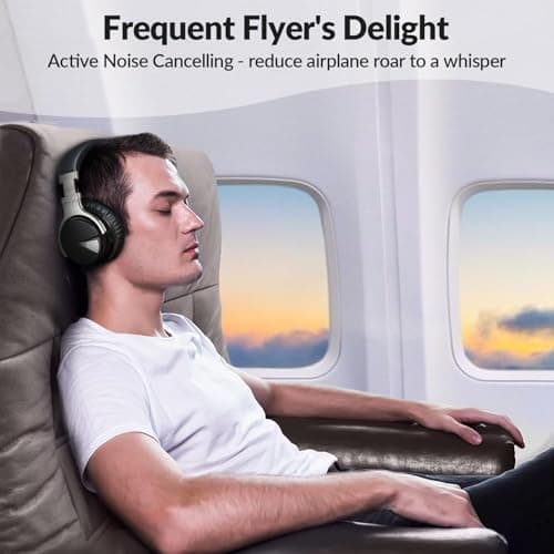 GarageRock E7 Active Noise Cancelling Headphones Bluetooth and Wireless Headphones Over Ear with Microphone Deep Bass, Comfortable Protein Earpads, 30 Hours Playtime for Travel/Work, Black — view 3