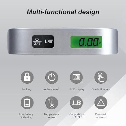 2 Pcs - silver Travel Digital Luggage Scale - Portable Baggage Scale - Suitcase Weight Scale - Ideal for Travel Scale Luggage Weight - 110LB/50KG, Includes Battery - Temperature Display Hanging Scales — view 6