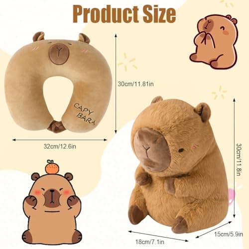 Alaoo Cute Neck Pillow, Deformable U-shaped Pillow with Animal, 2-in-1 Deformable Neck Pillows Play Companion for Adults, Kids, Children in Home, Office, Camping, Travelling, Sleeping, Capybaras — view 2