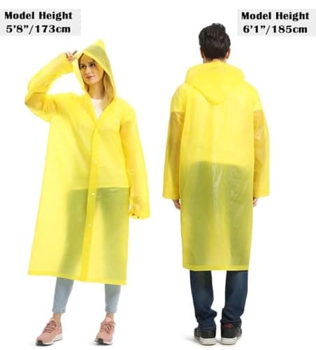 GUKOY Rain Ponchos Raincoats for Adults, 100% Waterproof Reusable [2 Pack] Rain Cape Emergency for Women Men with Hood and Drawstring Yellow — view 5