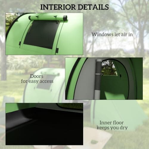 Outsunny 3-4 Man Camping Tent Tunnel Tent 3000mm Waterproof Dark Green — view 5