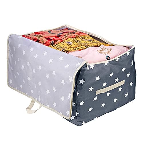 Vinsani 1pcs Clothes Storage Bags Organizer Large Capacity 105L Double Zipper, Moisture-Proof Underbed Storage Perfect Space for Clothes, Toys, Beddings, Blankets and Comforter – Navy Blue Star — view 3