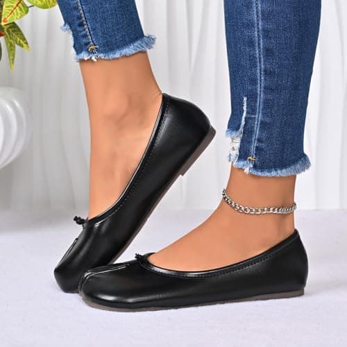 Women's Split Toe Shoes Casual Slip-On Dance Shoes Lightweight Solid Color Japanese Style Walking Shoes Comfortable Wide Width Footwear for Ladies Work Travel Holiday Beach Daily Wear (Black, 6 UK) — view 3
