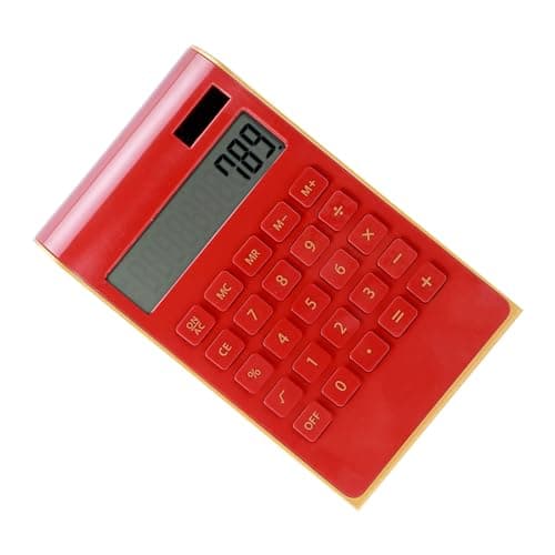 SUNGOOYUE 10 Digits Jumbo Calculator, Portable LCD Desk Calculator, Plastic Dual Power Solar and Battery, Large Display Large Buttons Tilted Screen for Home Office Students (Red) — view 4