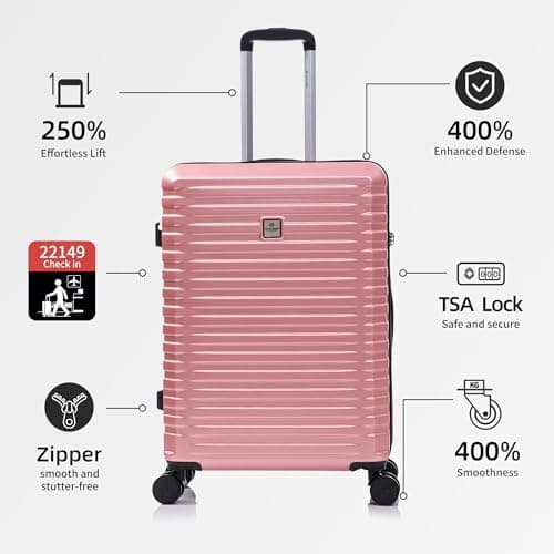 Rocklands Large Suitcase Hard Shell Lightweight 4 Dual Spinner Wheels Trolley Luggage Suitcase Hold Check in Luggage TSA Combination Lock (Pink, Medium 24") — view 3