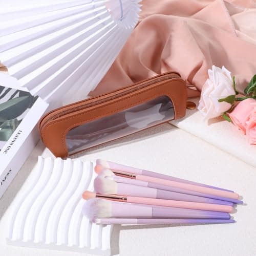 Clear Makeup Pouch, PU Leather Small Makeup Brush Bag — view 4