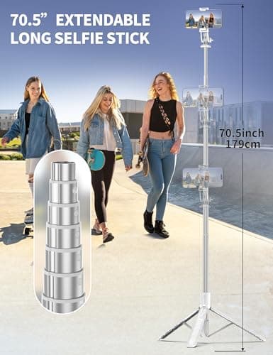 71" Selfie Stick, Smartphone Tripod Stand All-in-1 with Remote, Travel Tripod for iPhone, Extendable Cell Phone Tripods for Selfie/Video Recording/Photo/Live Stream/Vlog — view 3