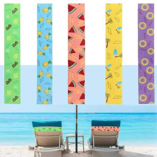 Beach Storage Straps 5-Pack - Elastic Bands for Quilt, Bed Sheet, Towel Binding, Tropical Print Design, 30x5 cm