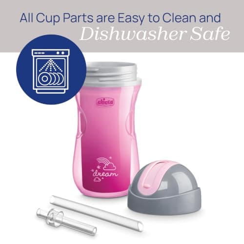 Chicco Double Wall Insulated Flip-Top Sippy Cup with Silicone Straw and Spill-Free Lid 9oz.| Top-Rack Dishwasher Safe | Easy to Hold with Ergonomic Indents | Dream Pink/Purple, 2pk | 12+ Months — view 4