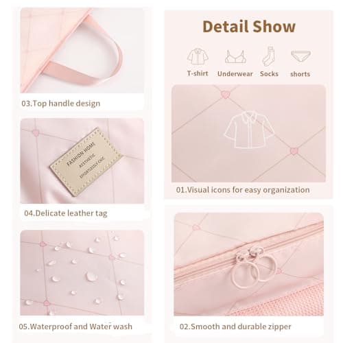 7-in-1 Travel Storage Bag, Foldable Hanging Packing Cube with Compartments for Clothes, Pink (Pink) — view 4