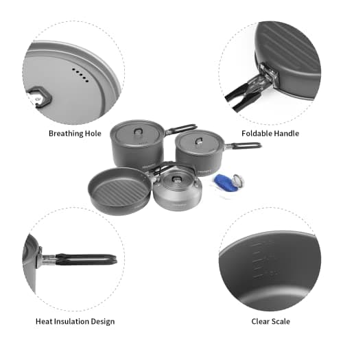 Fire-Maple Feast 4 Camping Cookware Set with Pot, Kettle and Pan,Black — view 2