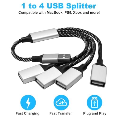 USB Splitter 4 Port 0.3m USB 1 in 4 Out Splitter Adapter Nylon Braided — view 4