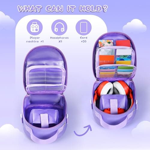 TATAVR Carrying Case Compatible with Yoto Mini, Card Holder Hold Up to 30 Cards, Travel Storage Bag with Adjustable Shoulder Strap for Audio Music Player & Headphone, Bag Only (Purple) — view 4