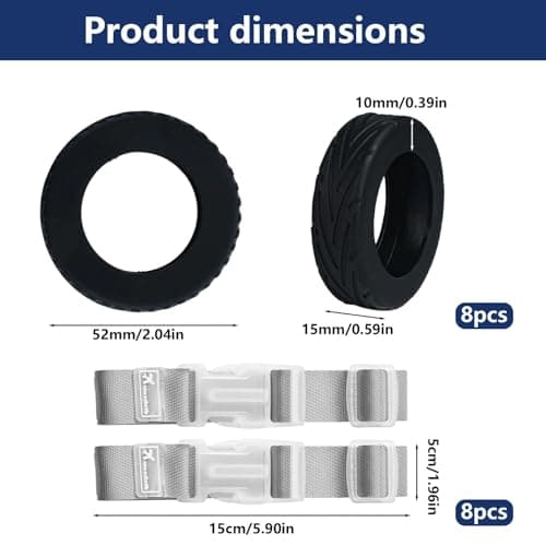 8 Pcs Luggage Wheel Covers with 2 Securing Straps, Silicone Suitcase Wheel Protectors for 2-2.4 Inch Spinner Wheels, Noise Reducing Anti Scratch Anti Slip Covers for Carry-On Travel Luggage, Black — view 2